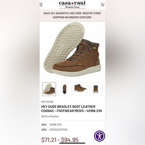 Hey Dude Men's Cognac Leather Boots